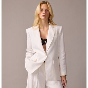 J. Crew Tuxedo Blazer Jacket Drapey Viscose White US 14 NEW WITH DEFECTS